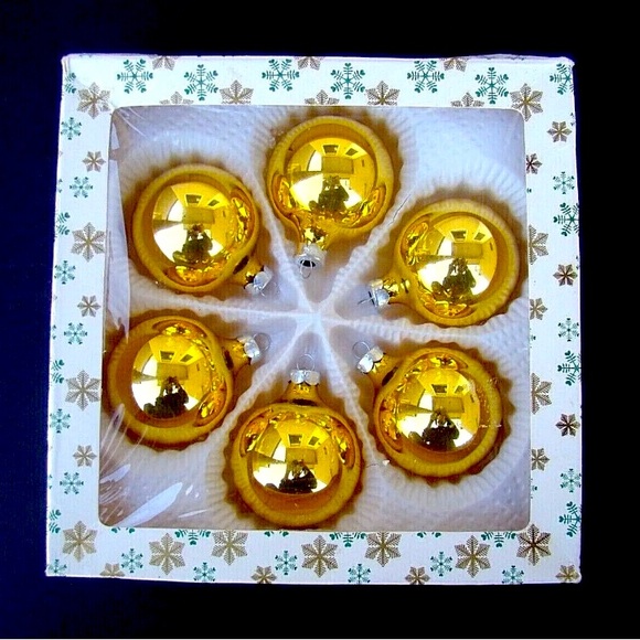 Vintage West Germany Christmas Tree Gold Ball Ornaments Box of 6 1960s Retro - Picture 1 of 3